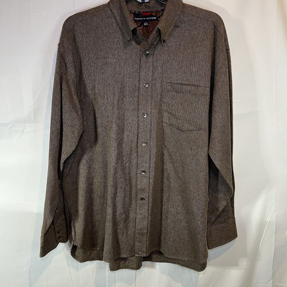 Tommy Hilfiger Mens XL Vintage Cotton Tweed Heavy Shirt Long‎ Sleeve Button Down